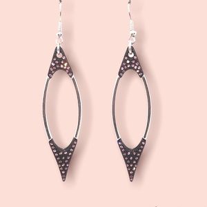 Silver black & pink rhinestone earrings 3” L